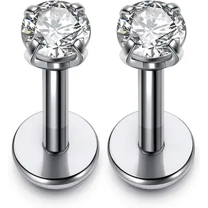 2-4pcs 16g 316L Stainless Steel 3mm Cubic Zirconia Labret Monroe Lip Ring/Tragus/Helix Earring,6-12mm Bar Length