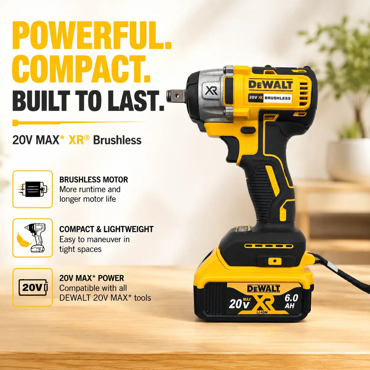 DEWALT DCF880 Cordless Impact Wrench - Durable Tool for Small-Space Screwdriving Tasks