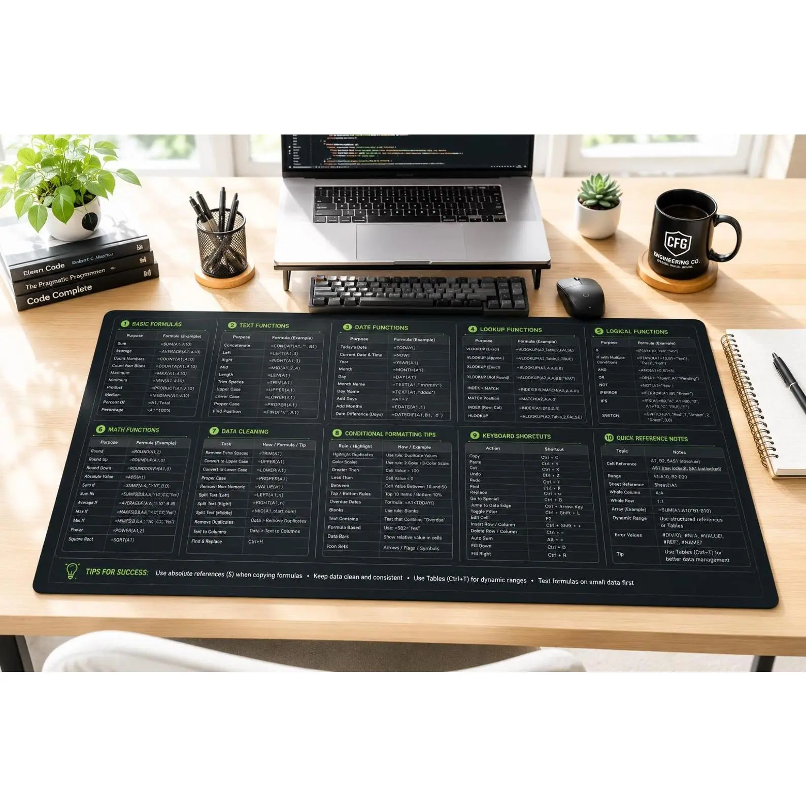 Excel Formulas Cheat Sheet Desk Mat | Spreadsheet Reference Mouse Pad
