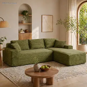 105'' Corduroy Modular Sectional Sofa Set, Modern L-Shape Cloud Couch with Deep Seat & Chaise, Upholstered Furniture for Living Rooms, No Assembly Required (Green), Corduroy Sofa Couch, Modular Sofa Set