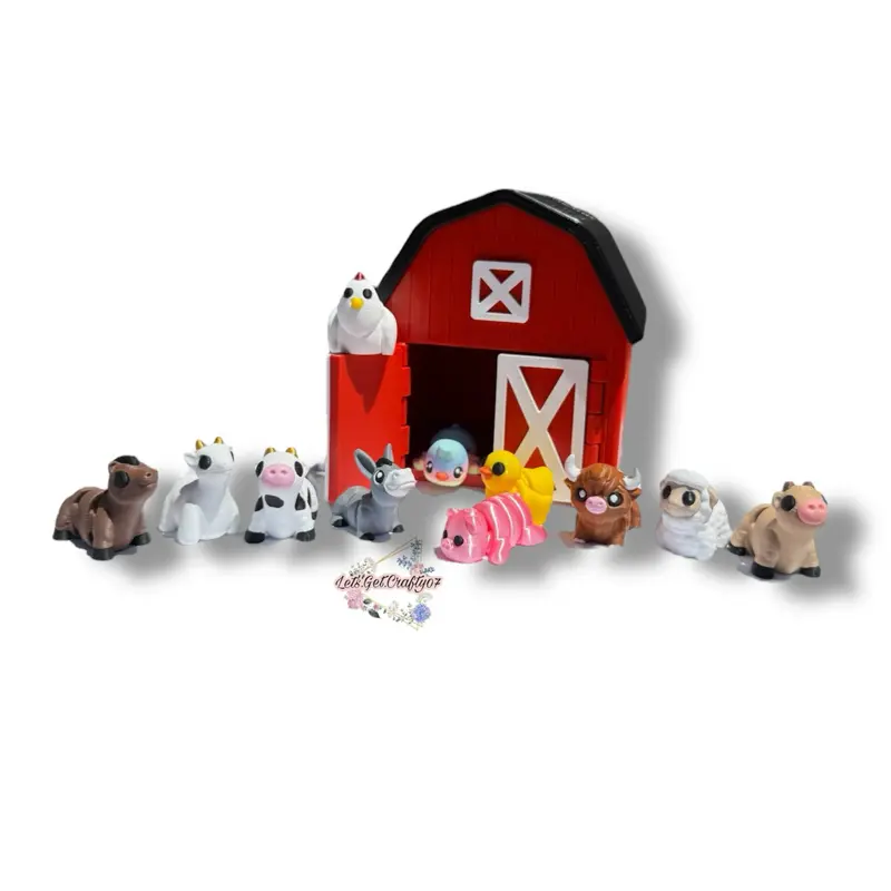 Miniature Barn With 10 Assorted Farm Animals figurines | 3d Printed Collectible Set. Decor Gift