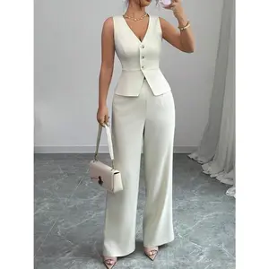 Women's Elegant Sleeveless Vest And Pants Suit Set, Business Commute Style, Summer Clothes Womenswear