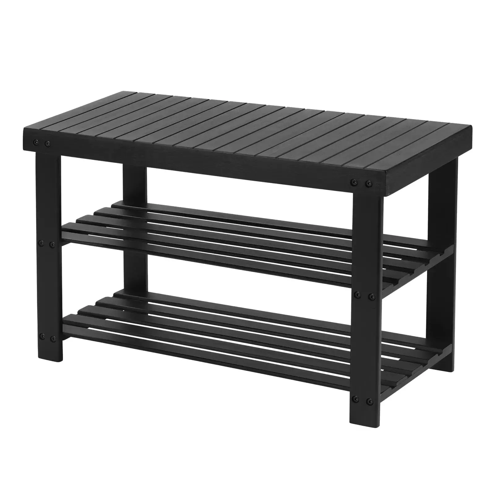 3-Tier Shoe Rack Bench, Hallway Bamboo Organizer, Home Storage Shelf with Holds 286 lb, Black