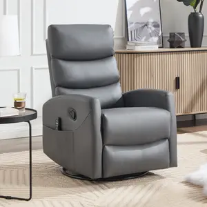 Manual Swivel Rocker Recliner Chair with Massage, Overstuffed Recliner Glider with Vibration Massage and Heat for Nursery, Living Room Reclining Sofa Chair, PU Leather gaming chair desk chair office chair