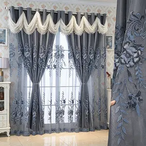1pc Elegant Floral Embroidered Drapes, Dual-Layer Window Curtains for Living Room & Bedroom, Light Blocking, Stylish Home Decor, Home Decoration Curtain