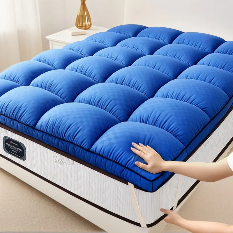 TROAX Blue Mattress Mosaic Style Quilting Process Microfiber Filling No Cotton Running Four Corners Fixable Comfortable Bedding