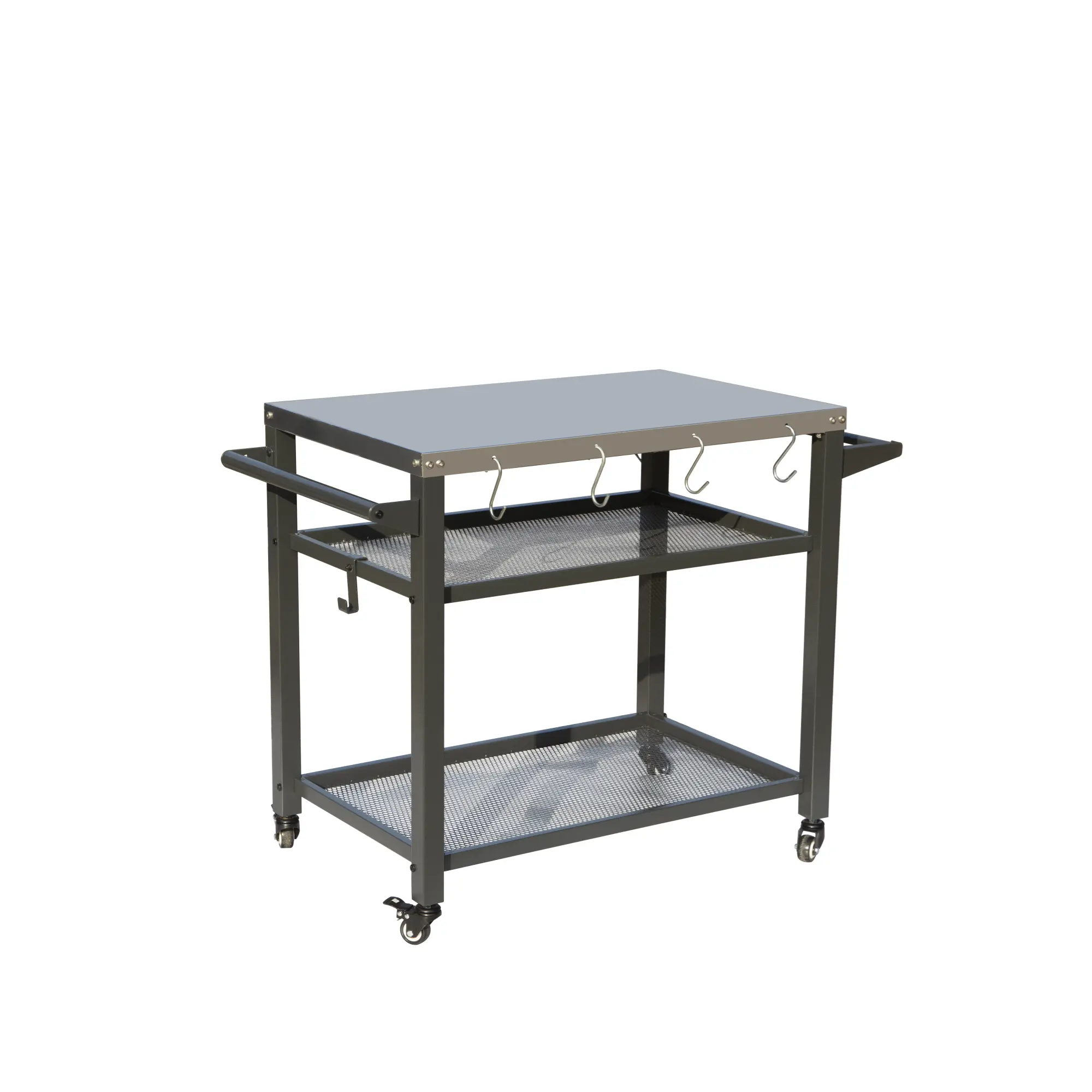 3-Shelf Outdoor Grill Table Cart with Wheels Stainless Steel Tabletop BBQ Prep Station Utility Cart for Blackstone Griddle Pizza Oven Food Prep Patio Backyard Cooking Stand, Living Room Table for Sofa Side, Bedroom, Office, Kitchen