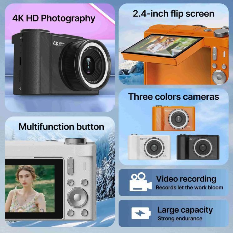 2026 Upgraded 1.0 Digital Camera for Photography, Foldable Screen Portable Vlogging Camera with 32GB SD Card, Wrist Strap, Self Timer, Anti-Shake,  Digital Zoom, Ideal Gift for Girls, Boys Teenagers, and Beginners, Great Birthday Gift