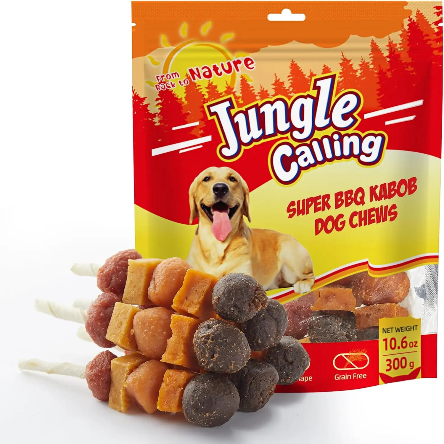 Jungle Calling Dog Treats, Multi-Flavor Kabob Dog Snacks, Dog Kabobs, Made with Chicken, Duck, Beef, Sweet Potato and Pumpkin,Rawhide Sticks for Dogs