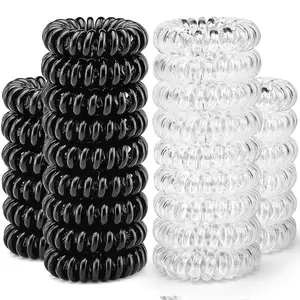 30 Pcs Spiral Hair Ties, No Crease Coil Phone Cord Hair Ties for Thick Hair - Women Ponytail Holder Elastics(Black&Transparent)