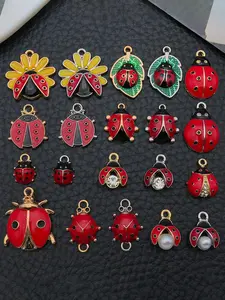 20pcs Ladybug Charms Enamel Ladybug Flower Pendants Red Lady Beetle Pendants Ladybird Rhinestone Charm for DIY Bracelet Necklace Earring Jewelry Making Art Craft Decoration