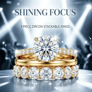 3-in-1 Stackable Diamond Promise Ring Set, Round Cut 4 Prong Solitaire Rings, Anniversary Birthday Valentine Gift Jewelry for Her