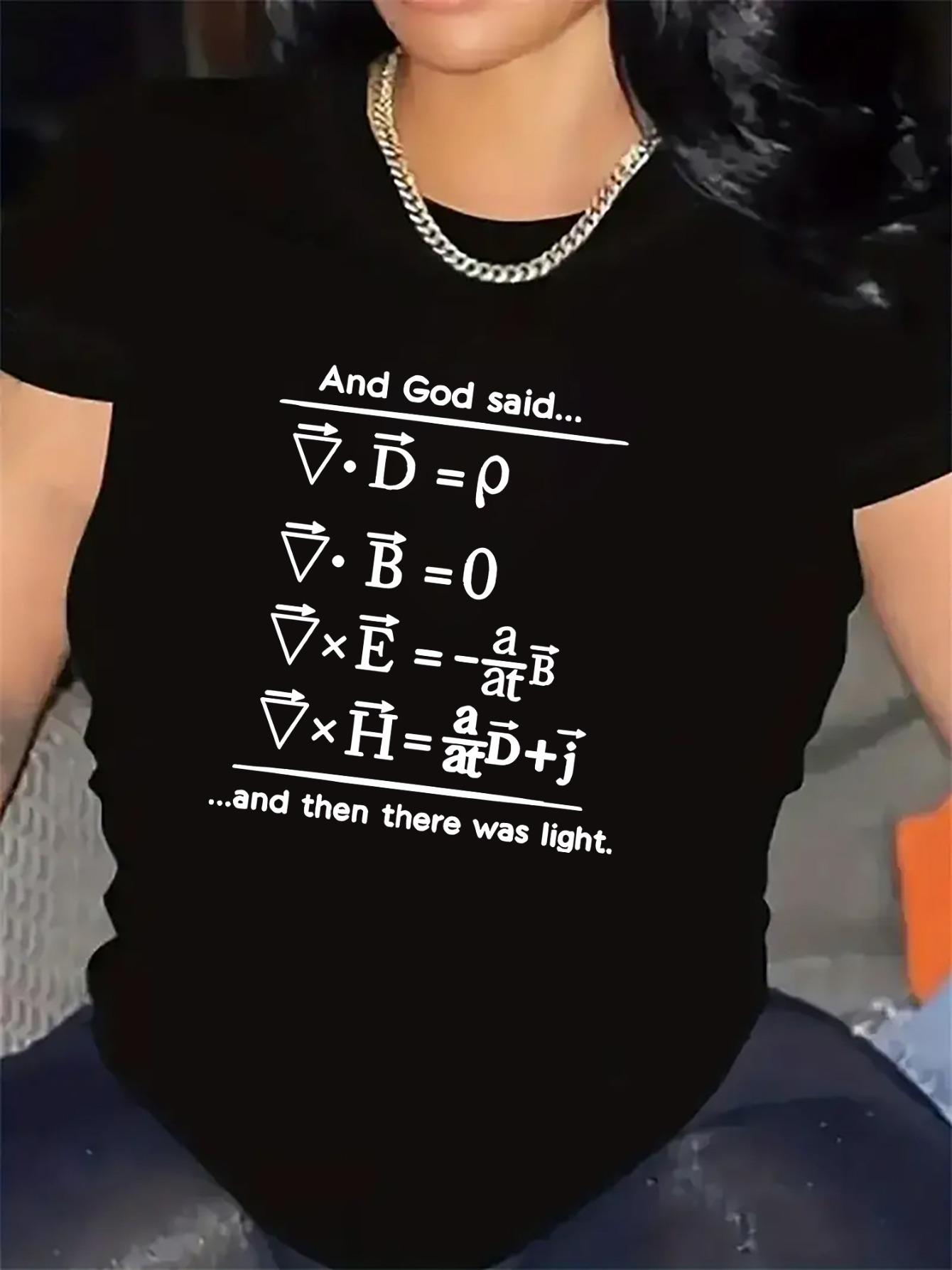 Polyester Short Sleeve T-Shirt with Physics Equation Design, Lightweight Durable Wear for Science Enthusiasts, Perfect for Lab,, or Casual Wear at Home or Restaurant