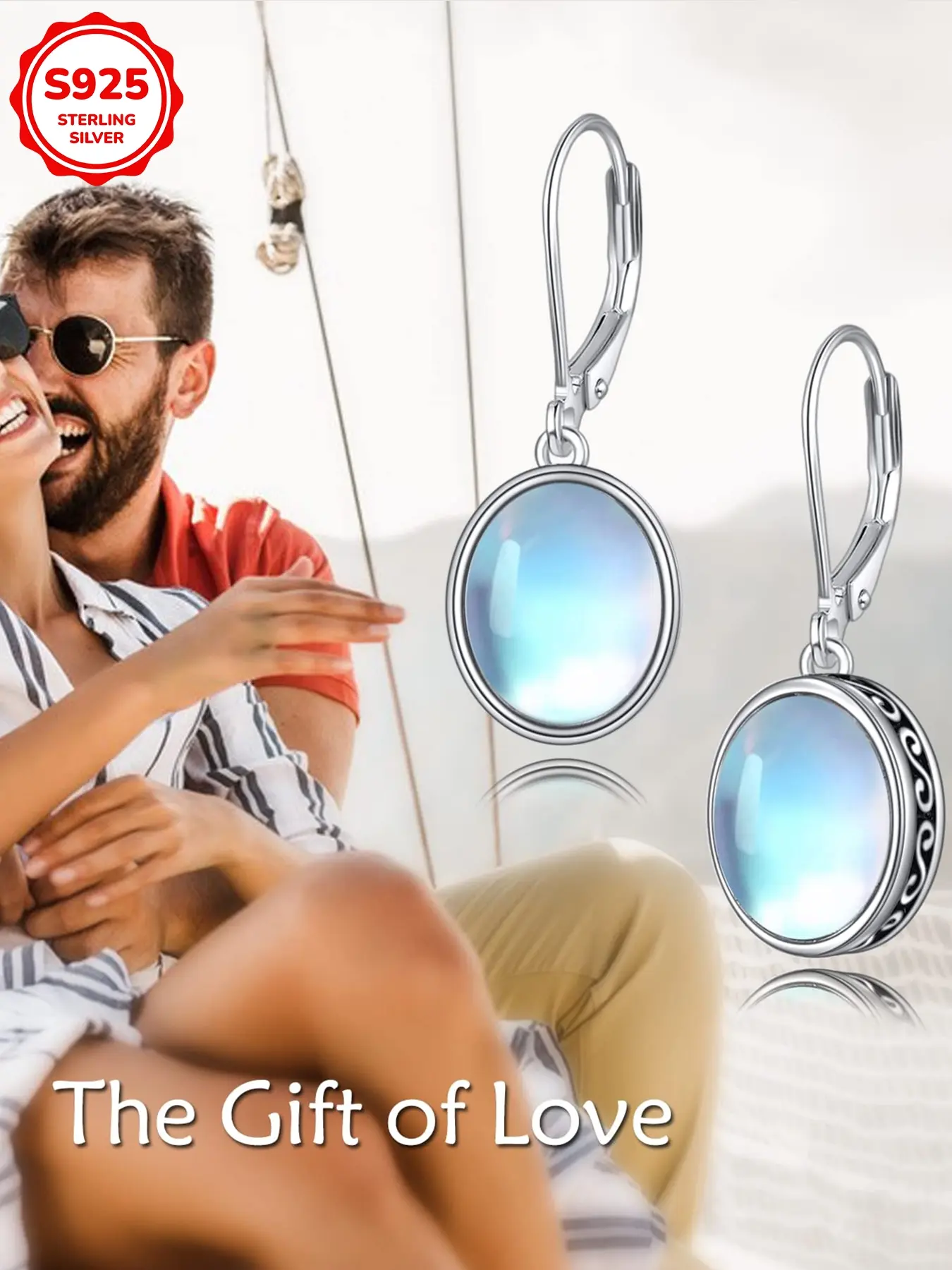 Elegant S925 Silver Moonstone Pendant Earrings for Women, Nickel-Free Lightweight Design Casual Fashion Jewelry, All-Season Daily Wear, Hypoallergenic Gift Ready