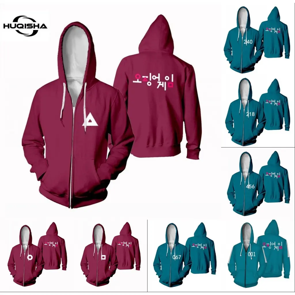 Men's Squid Game 3D Round Triangle Graphic Print Hoodie - Long Sleeve Zipper Tops, Polyester Sweatshirts, Cosplay Costume Streetwear Casual Menswear