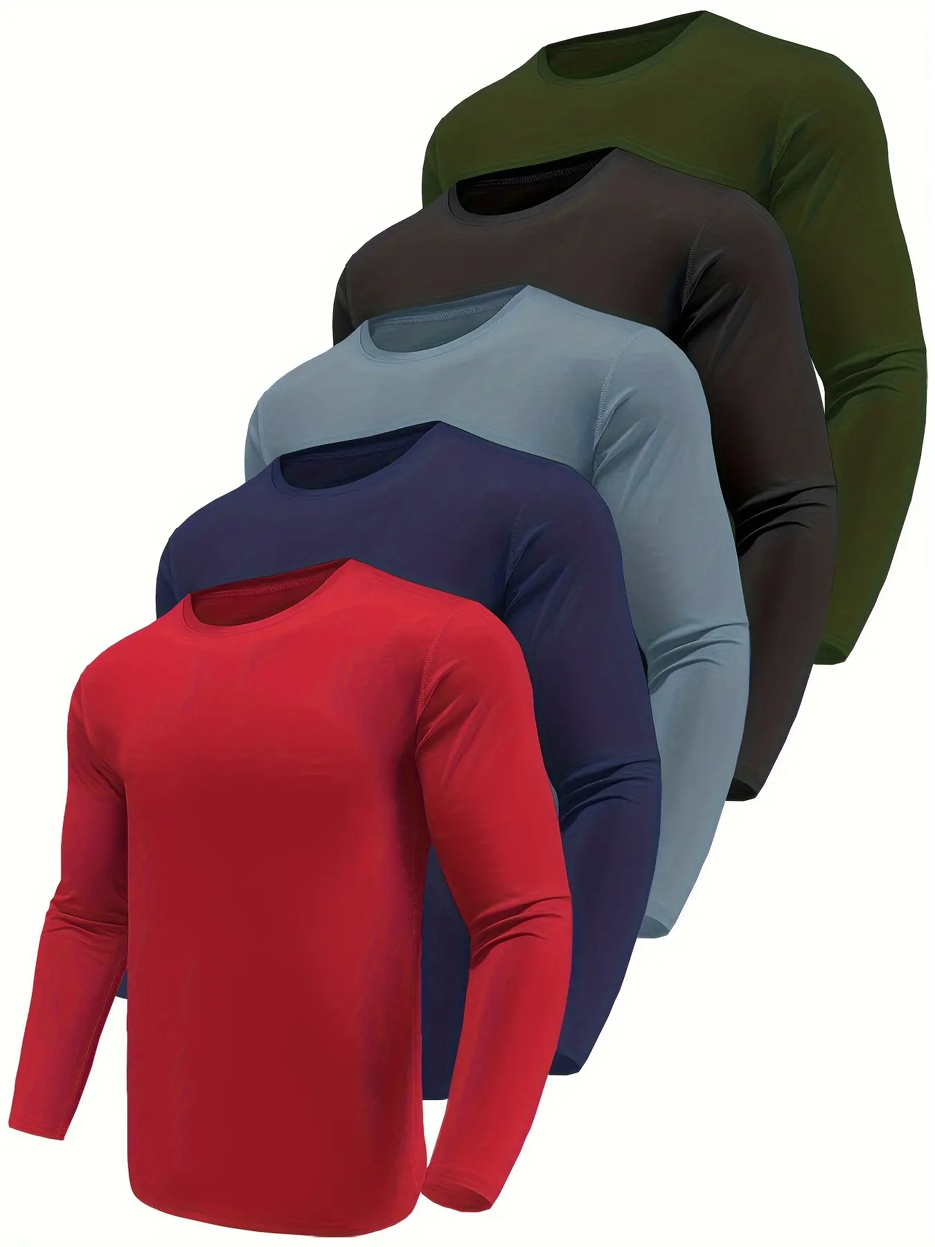 5 Pack Men's Quick Dry Long Sleeve Shirts UPF 50+ UV Sun Protection SPF Shirt Moisture Wicking T-Shirt for Casual Workout