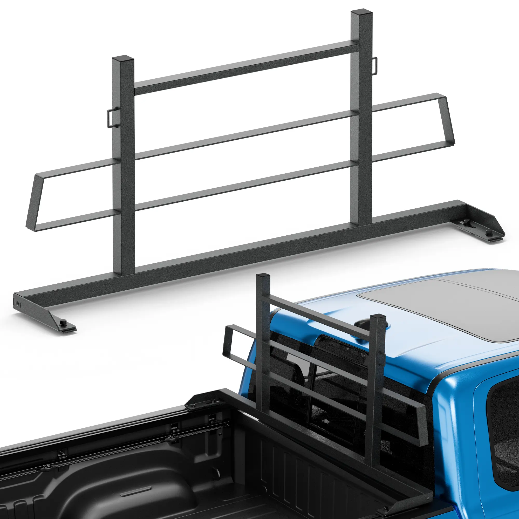 【EYOUHZ】Adjustable Truck Headache Rack with Side Extension Racks | 64-78" adjustable width, high-strength carbon steel, drill-on install, built-in tie-down hooks