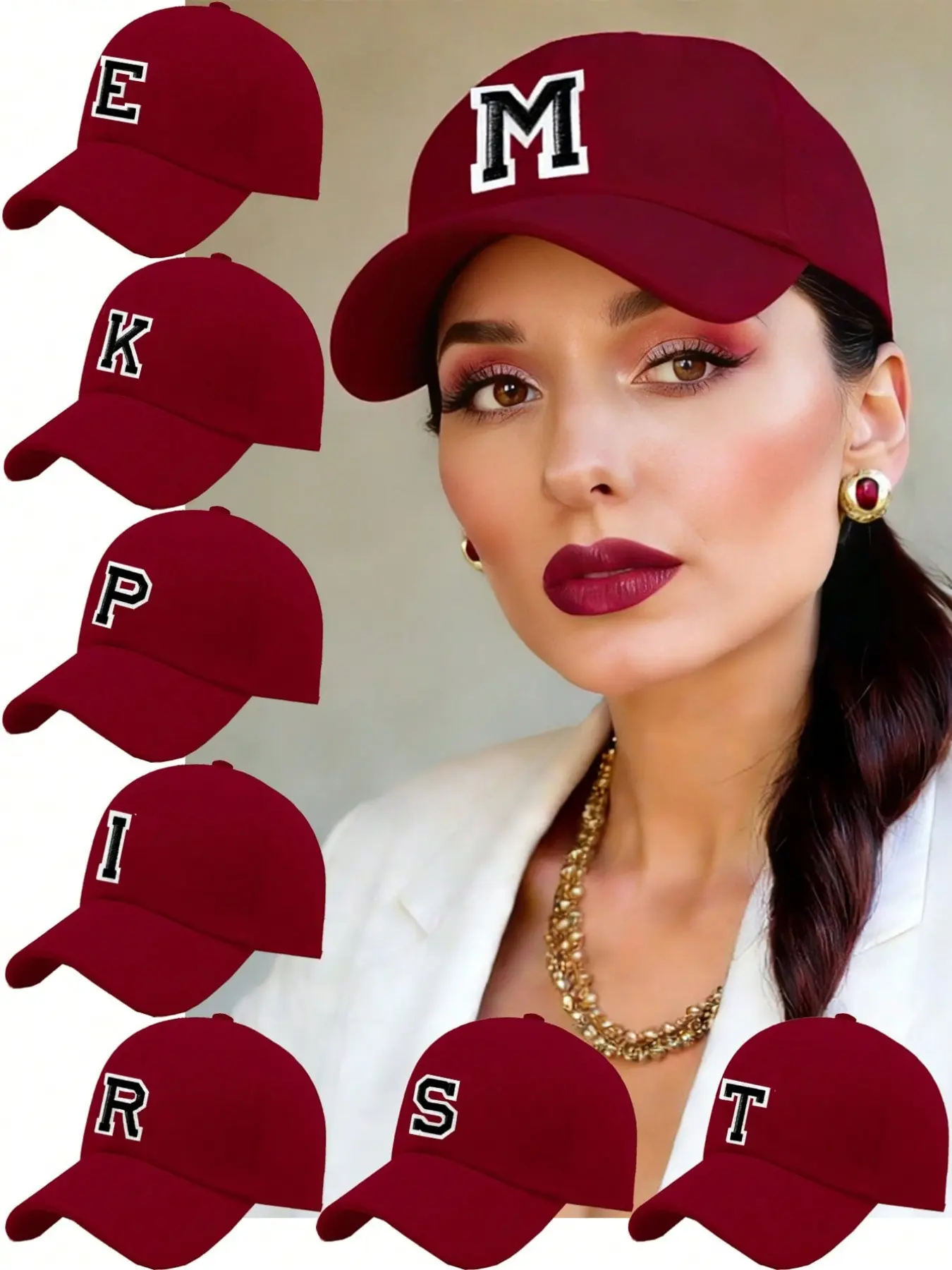 Burgundy Letter Embroidery Baseball Cap Adjustable, Instagram Viral Trendy Dad Hat, UV Protection & Face-Shaping, Versatile for Daily Commute, Dad Gift Cap, Cool Hats