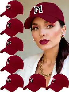 Burgundy Letter Embroidery Baseball Cap, Instagram Viral Trendy Dad Hat, UV Protection & Face-Shaping, Versatile for Daily Commute