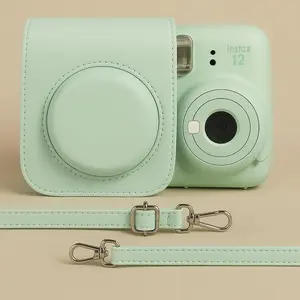 For Fujifilm Instax Mini 12 Case Mint Green PU Leather Cover+Free Photo Album