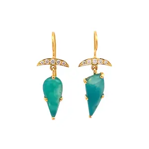 14k Gem Quality Gem Silica and Diamond Earrings