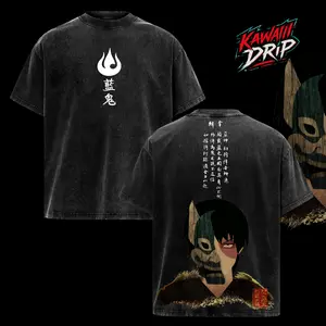 Avatar The Last Airbender Zuko Blue Spirit Mask Vintage Washed Oversized Streetwear Top Anime Manga Graphic Tee Retro Cult Classic Dark Aesthetic Unisex Shirt Team Avatar Gift for Fans