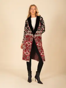 Geometric Floral Intarsia Duster Coat