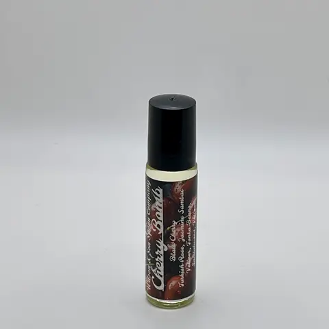 Cherry Bomb Quick Roll-On Beauty Body Oil - Black Cherry, Rose & Jasmine, Tonka Sandalwood Signature Scent, 10 ml Durable Glass Bottle, Single Drops, On-The-Go Travel Size, Nontoxic Vegan Cosmetic, Aromatherapy, 6 Months Shelf Life, Bottled Body Oils