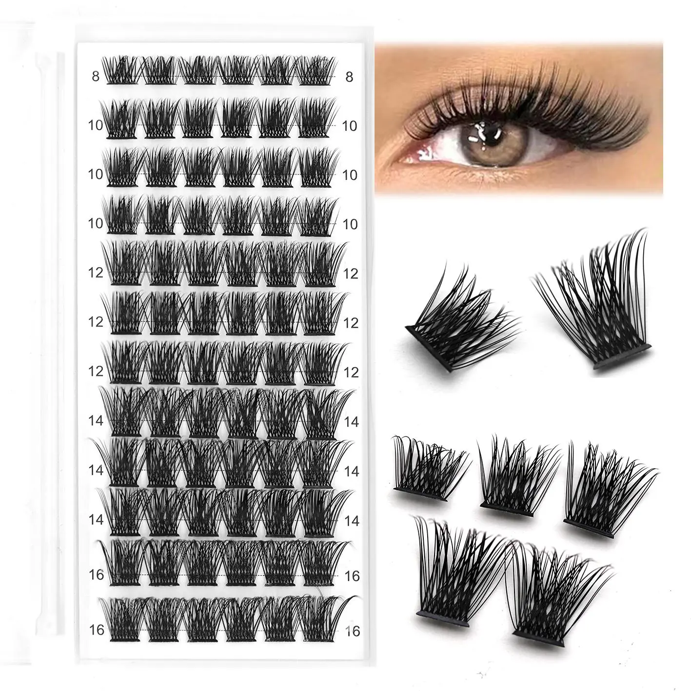 Individual Segmented Cluster False Eyelashes, Eyelash Extensions, Volume Fluffy Lashes, Beauty Eyelash Clusters, 1 Set Self Grafting Segmented Fluffy Natural Curl Faux Strip Lashes for Women for Daily Natural Lash Clusters
