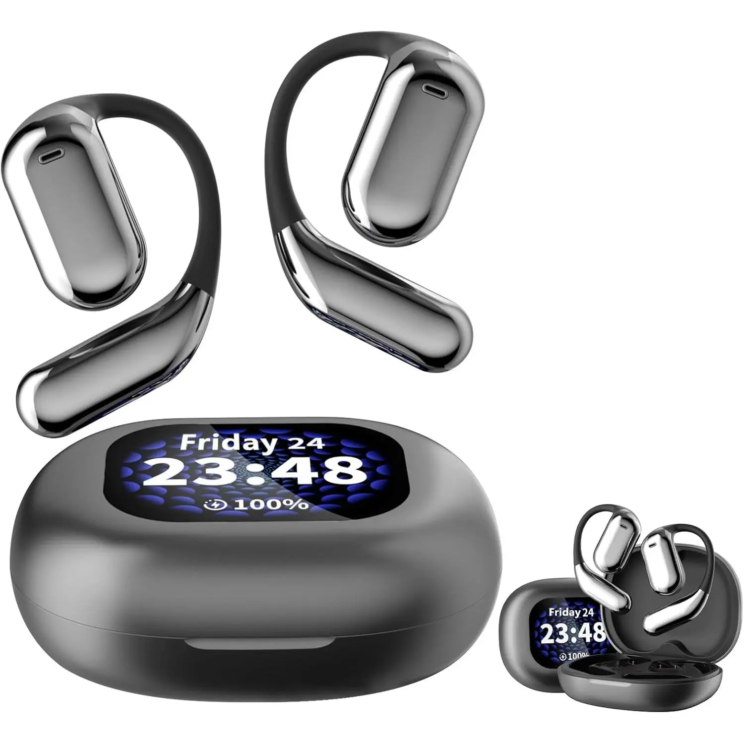 Intelligent Over The Ear Earbuds Xp2, Erazes True Wireless Open Ear Earbuds Bluetooth 5.4,  Earbuds, Touch Screen Display, IPX5 Waterproof Over The Ear Earbuds (Black) waterprooof ows earbuds Audio christmas 2024  waterproof  headphones Electronic Headset