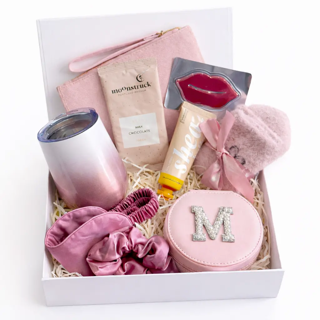 Taniri Customized Female Bridesmaid Proposal Gift Box - Luxury Satin Women's Pajama Set with Embroidered Name, Fluffy Sleep Mask, Scrunchies, Custom Tumbler, Velvet Jewelry Box, Pouch, Packet, Wedding Morning Keepsake