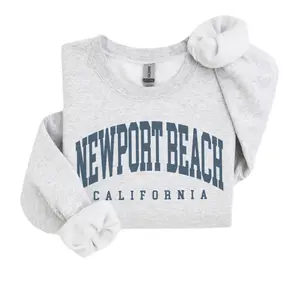 Newport Beach City Sweatshirt, California Pullover Shirt, Vintage Varsity Aesthetic Hoodie, Trendy Travel Destination Gift, Unisex Crewneck Sweaters