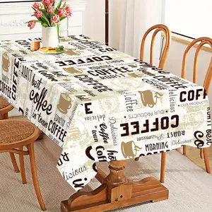 Coffee Themed Tablecloth, Rectangular Tablecloth, Decorative Tablecloth for Home Kitchen Dining Room, Table Decoration Supplies for Wedding Party
