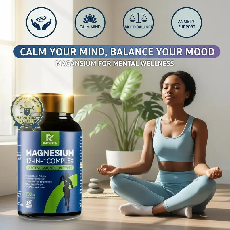3-Bottle Pack 12-in-1 Magnesium Complex, Relieves Anxiety, Reduces Stress, Improves Sleep, Contains 12 Active Magnesium Types, 60 Capsules