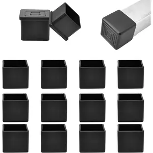 1" (25mm) Square Chair Leg Floor Protectors, Black Rubber Chair Leg Caps, Non-Slip Patio Furniture Feet Cap, PVC Chair Feet Covers for Hardwood Floors, Tables & Patio Furniture, 12pcs