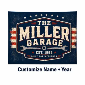 Lightweight Hanging Custom Dad Garage Flag - Personalized Name and Year Garage Tapestry, Workshop Man Cave Wall Decor Gift for Dad American Motivational cotton decorative decoration home aesthetic Pink America
