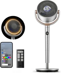 Smart Oscillating Fan 120° Omni-Directional, 90ft Quiet Pedestal w/ RGB Light, 9 Speeds, 6 Modes 8H Timer, Wi-Fi/Voice, 37-42" - Silver