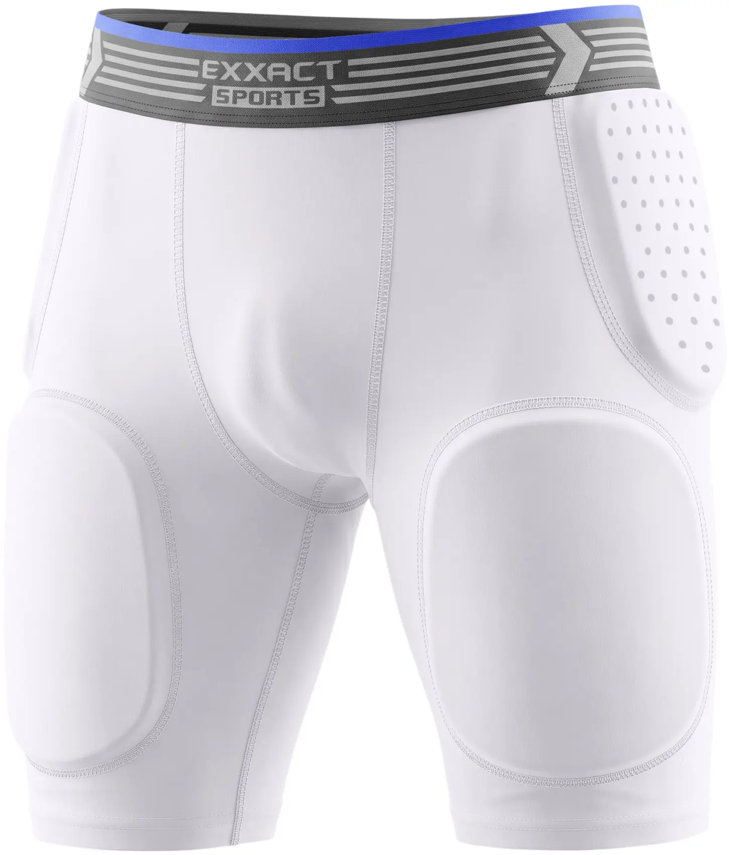 Exxact Sports Rebel 5-Pad Youth Football Girdle for Boys with Integrated Hip, Thighs, Tailbone Pads, Padded Compression Shorts, White