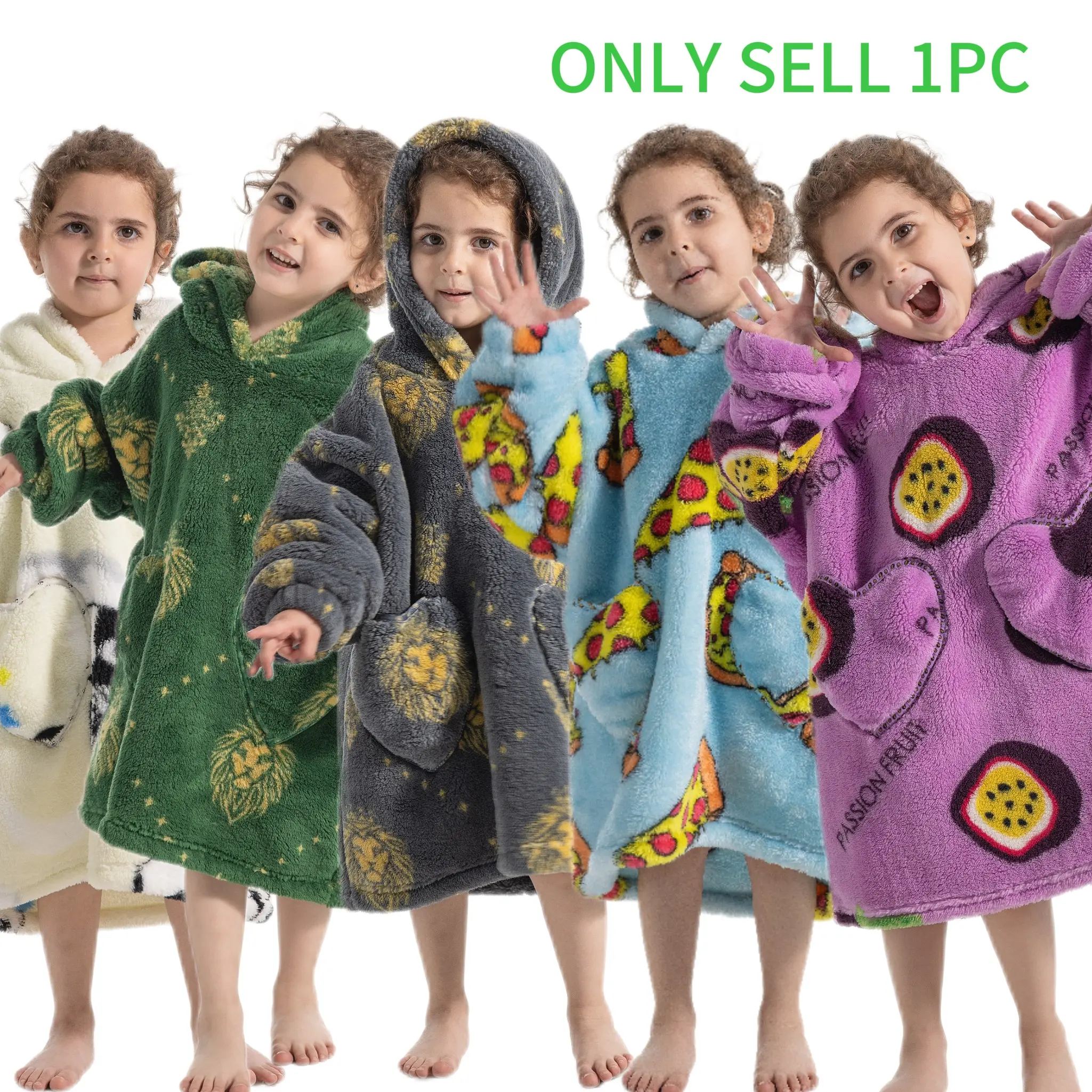 Cute Pizza Print Super Small Wearable Blanket Chest Long Casual Elegant Home Style, Thick Warm Winter Sleepwear TV Blanket Cozy Hooded Blanket Surprise Blanket Cozy Blankets