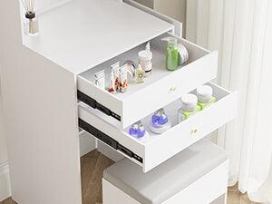 Small Vanity Desk Set with 3 Adjustable Lighted Mirror and Storage Chair IF018,  MDF panels