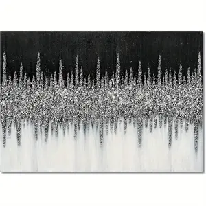 Modern Canvas Wall Art - Black and Silver Textured, Directly Hanging, for Home, Office, and Party Decoration