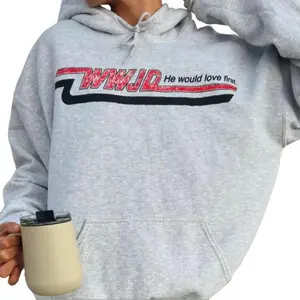 Vintage WWJD He Would Love First Hoodie, Christian Jesus Pullover Sweatshirt, Faith-based Religious Sweater, Long Sleeve, Cotton Blend, Gift for Believer Him Her, Unisex Faith Top