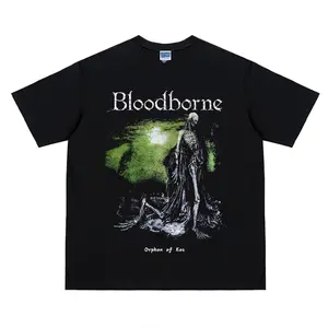 Bloodborne "The Curse" Heavyweight Vintage Tee 100% Cotton OVERSIZED game T-shirt Menswear Top Crew Necks Anime Clothing Casual Streetwear Black Crewneck Tshirt Gamis Baggy Tropical Loose Orphon Of Kos