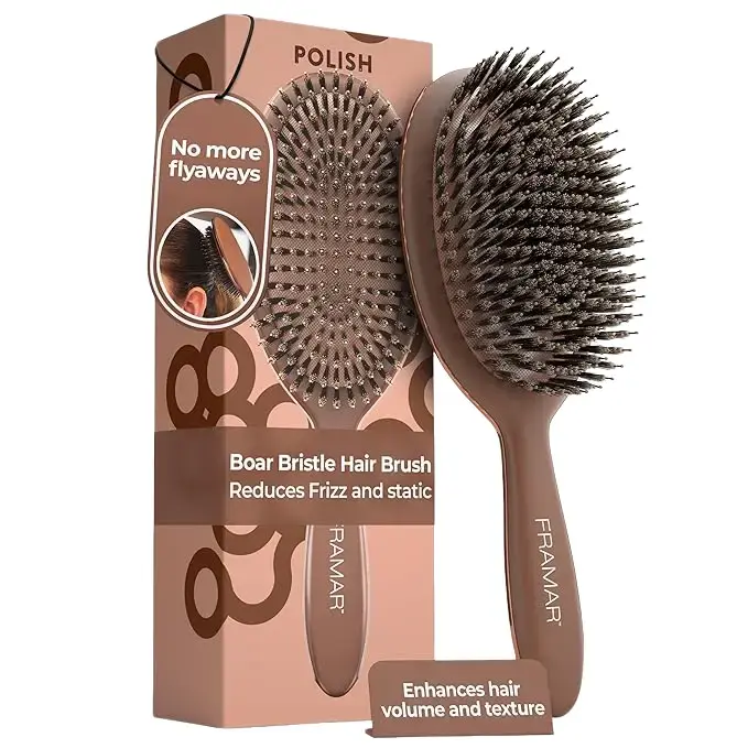 FRAMAR Soft Boar Bristle Hair Brush For Women – Boars Hair Brush For Women, Boar Brush For Fine Hair, Hairbrush For Fine Hair, Soft Bristle Brush For Slick Back, Volume and Shine - Chocolate
