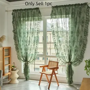 1pc Lace Curtain, Window Curtain, Vintage Semi-Transparent Embroidered Floral Drapes, Home Decoration Curtain, Casual Style Home Decor for Living Room Bedroom Balcony