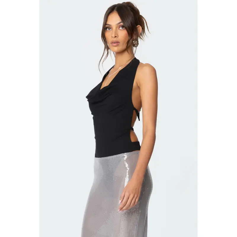 Backless Cowl Neck Bodysuit