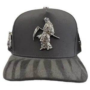 Ferreti Brand Black gamuza Brim Hat with Santa Muerte Logo - Classic Design & Unique Emblem