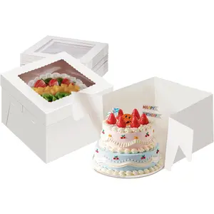 10PACK 10x10x10 Cake Boxes with Window for multi-tier Cake, Tall White Cake Boxes for Transporting & Displaying for Wedding, Birthday, Fathers Day Desserts and Gifts