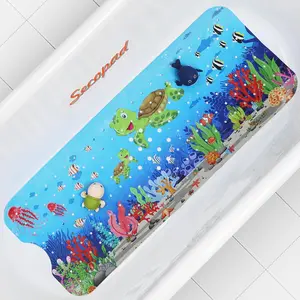 Cartoon  Bath Mat,  Bathtub Mat Non Slip for  Bath Shower Anti Slip, 40In X 16In with Drain Holes and Suction Cups Machine Washable, Turtles