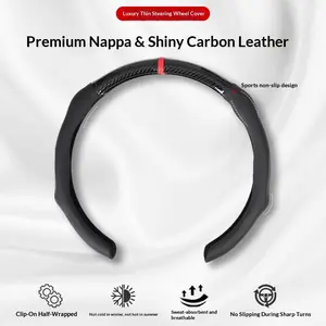 2026 New All-Napa Leather Steering Wheel Cover - Non-Slip, Breathable, Ultra-Thin, Quick-Install, Decorative Protector - 4-Season Automotive Accessory for Car, Premium Material Sport Design, Accessories for Car
